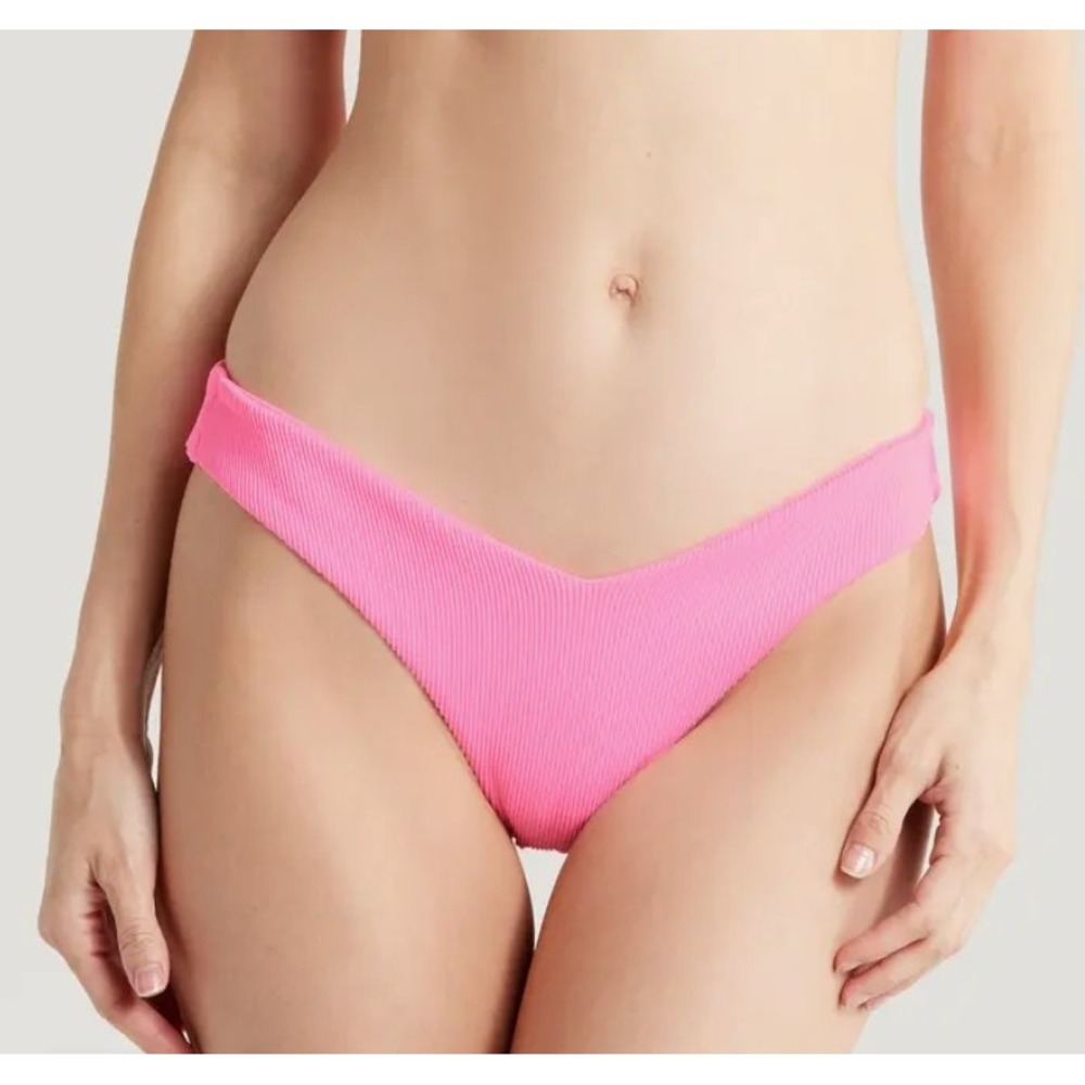 New S Kulani Kinis Taffy Pink Ribbed Cheeky Bikini Swim Bottom Women's Small $60
